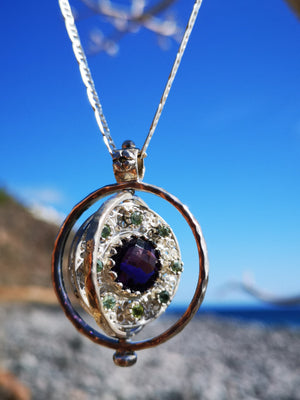 Amethyst and Moissanite Silver Spinning Pendant