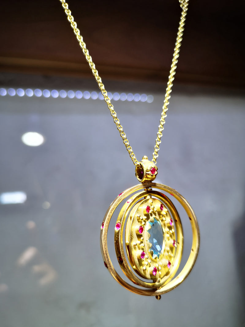 Aquamarine Gold Spinning Pendant