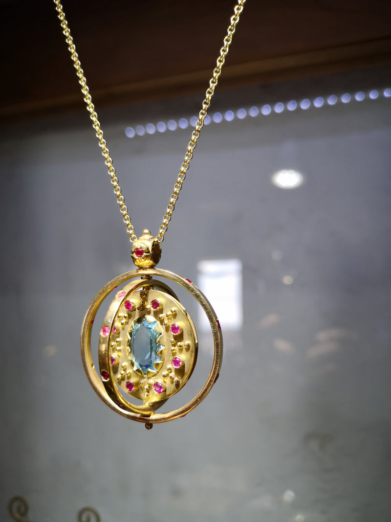 Aquamarine Gold Spinning Pendant
