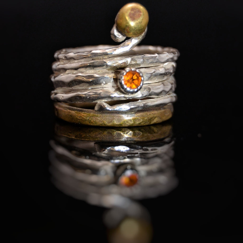 Citrine Silver and Brass Ring