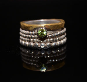 Olivine Silver and Brass Ring